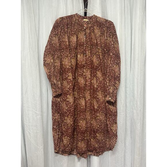 Matta Boho Dress Small Floral Block Print Tunic Artisan Shell Button 100% Cotton - Picture 1 of 9